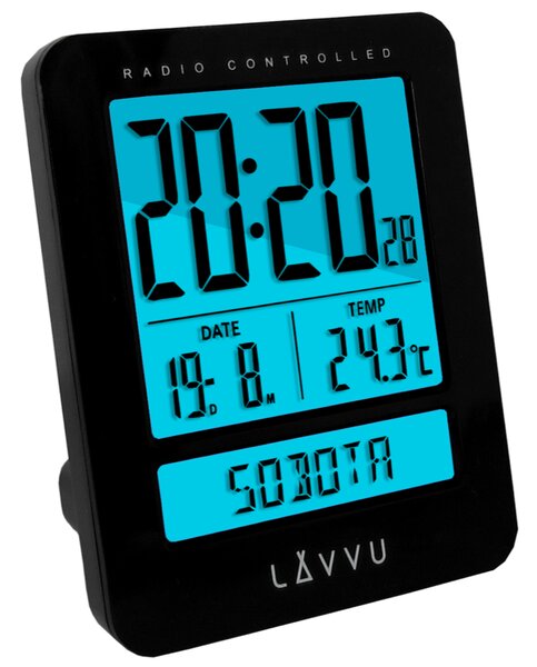 LAVVU Digitální budík řízený rádiovým signálem LAVVU Duo Black LAR0021 (digitální budík, který umí česky!)