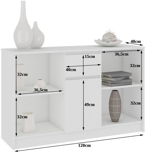 Ak furniture Komoda B-17 120 cm bílá