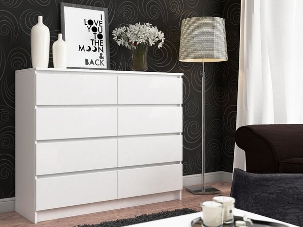 Ak furniture Komoda Kuba 120 cm 8 šuplíků bílá