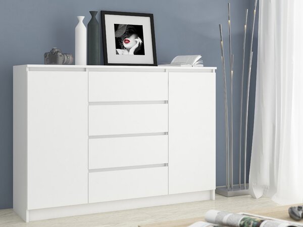 Ak furniture Komoda Kryštof 140 cm 2 skříňky a 4 šuplíky bílá