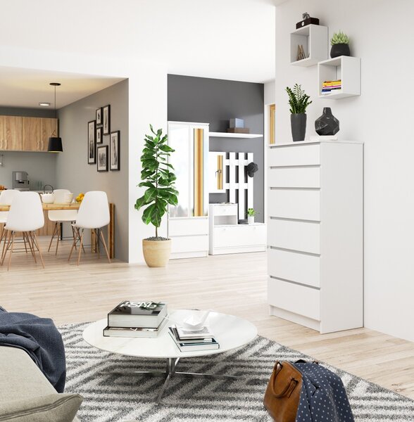 Ak furniture Komoda Kuba 60 cm - 6 šuplíků bílá