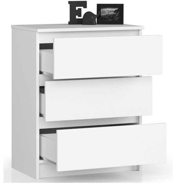 Ak furniture Komoda Kuba 60 cm - 3 šuplíky bílá
