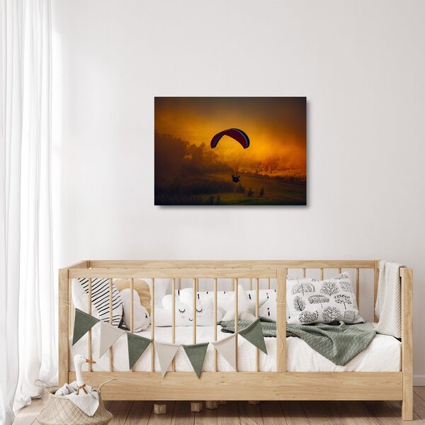 Skleněný obraz parašutisty v západu slunce (70x50 cm)