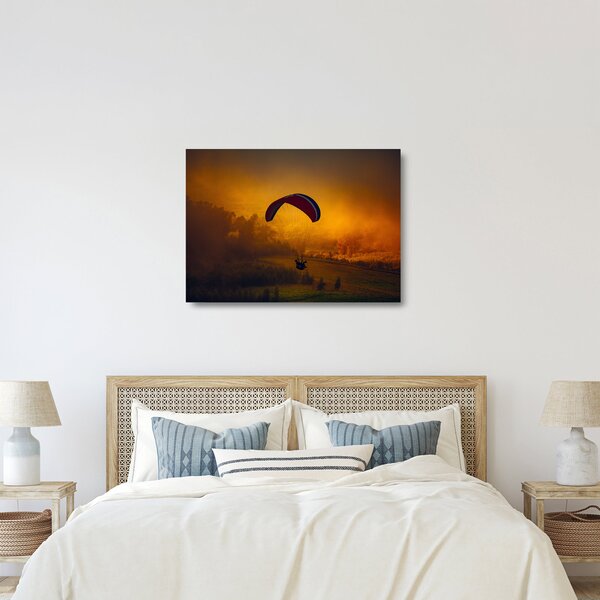Skleněný obraz parašutisty v západu slunce (70x50 cm)