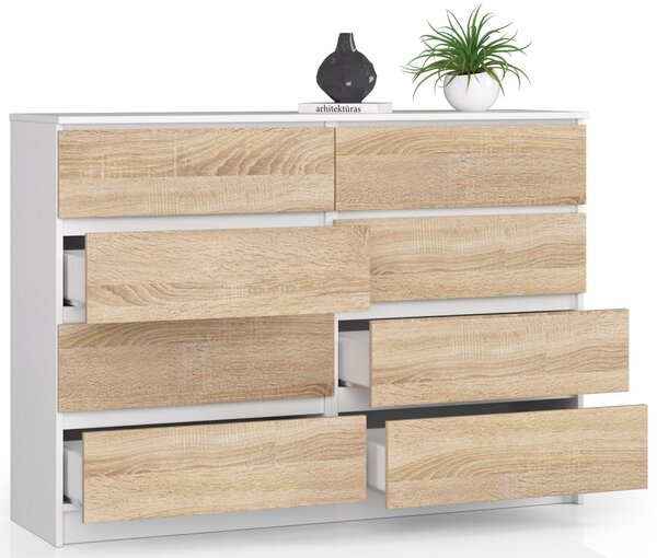 Ak furniture Komoda Rollo X 140 cm bílá/dub sonoma