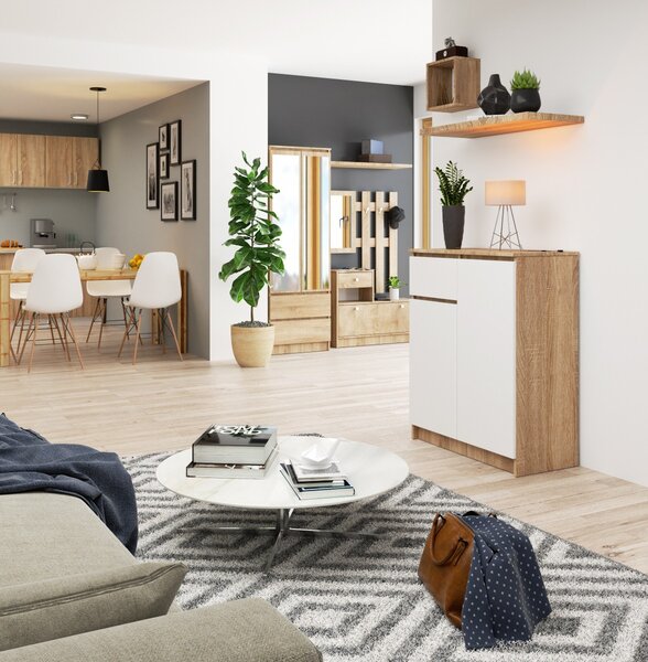Ak furniture Komoda Kiara 80 cm 2 skříňky a 1 šuplík dub sonoma/bílá