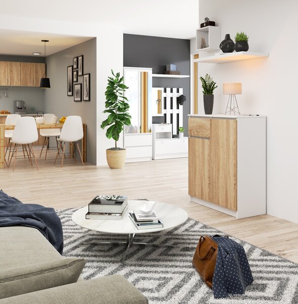 Ak furniture Komoda Kiara 80 cm 2 skříňky a 1 šuplík bílá/dub sonoma