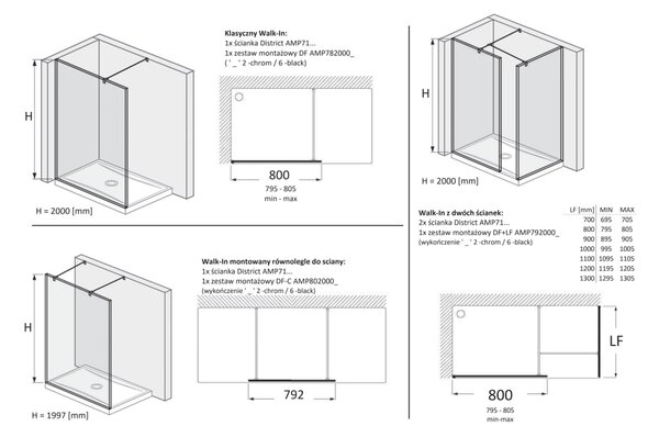 Roca District sprchová zástěna walk-in 80 cm /průhledné sklo AMP718080M