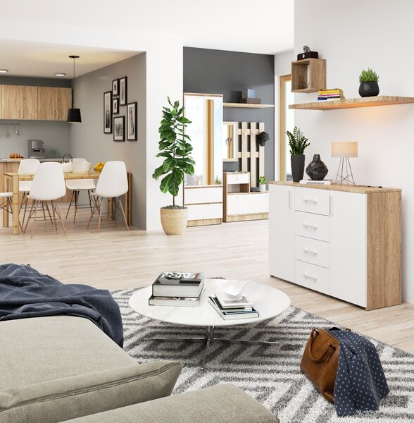 Ak furniture Komoda Torvi K 110 cm dub sonoma/bílá