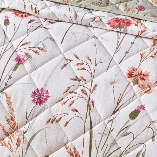 Zelený/béžový bavlněný prošívaný přehoz 200x220 cm Grasmere Floral – Catherine Lansfield