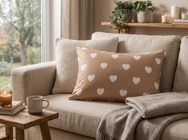 Povlak na polštář z mikrovlákna CARAMHEART 50x70 cm, hnědý