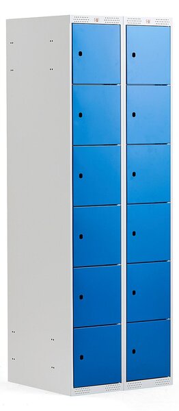 AJ Produkty Boxová šatní skříň CLASSIC, 2 sekce, 12 boxů, 1740x600x550 mm, šedá, modré dveře