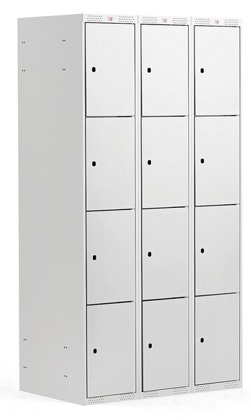AJ Produkty Boxová šatní skříň CLASSIC, 3 sekce, 12 boxů, 1740x900x550 mm, šedá, šedé dveře
