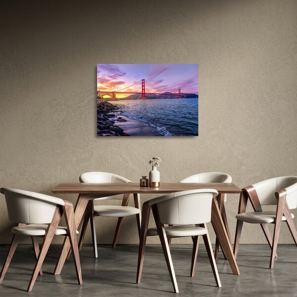 Skleněný obraz mostu se západem slunce (70x50 cm)