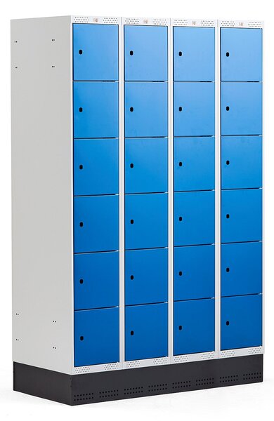 AJ Produkty Boxová šatní skříň CLASSIC, se soklem, 4 sekce, 24 boxů, 1890x1200x550 mm, modré dveře
