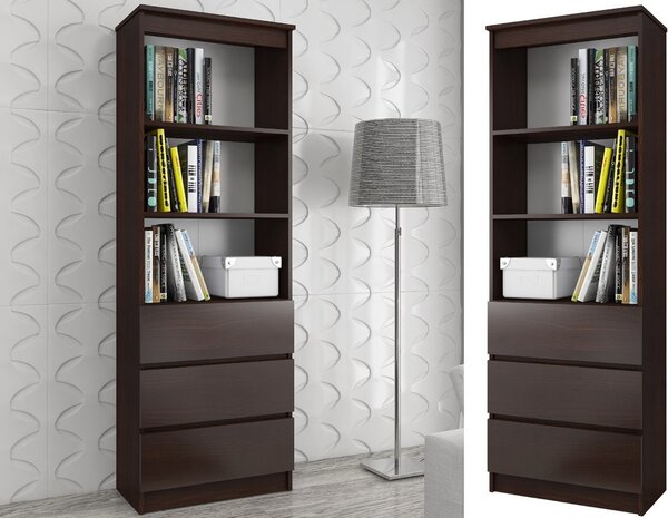 Ak furniture Knihovna Ronald 60 cm 3 šuplíky a 3 police wenge