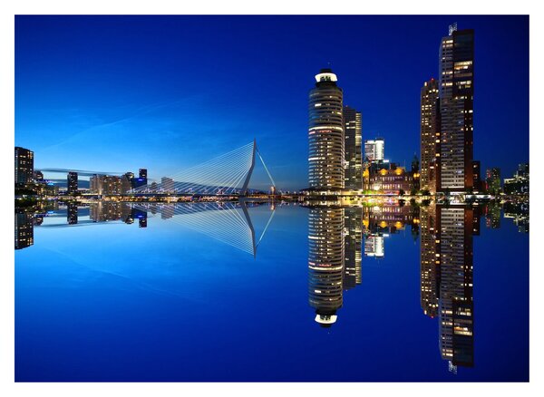 Skleněný obraz - noční Rotterdam (70x50 cm)