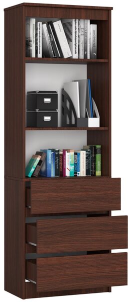 Ak furniture Knihovna Ronald 60 cm 3 šuplíky a 3 police wenge
