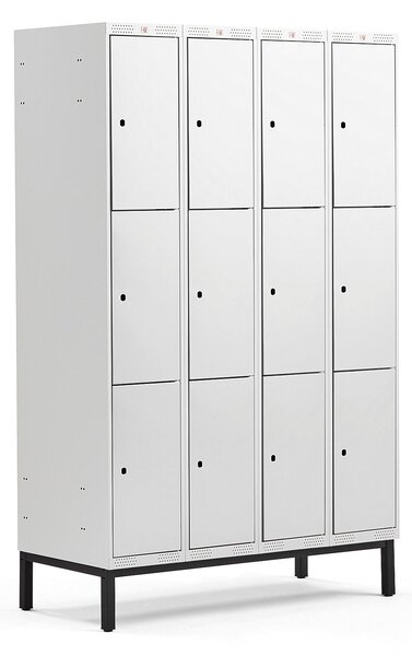 AJ Produkty Boxová šatní skříň CLASSIC, s nohami, 4 sekce, 12 boxů, 1940x1200x550 mm, šedé dveře