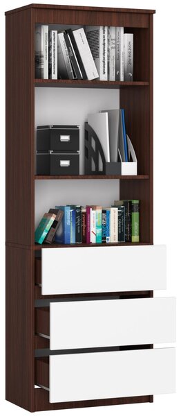 Ak furniture Knihovna Ronald 60 cm 3 šuplíky a 3 police wenge/bílá