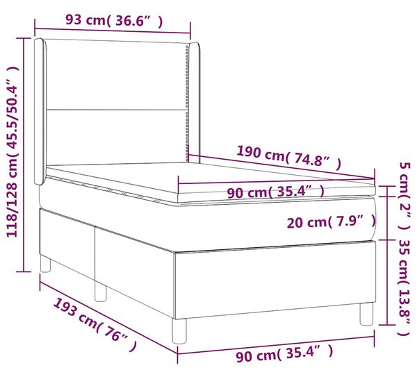 Box spring postel s matrací světle šedá 90x190 cm textil 3131873