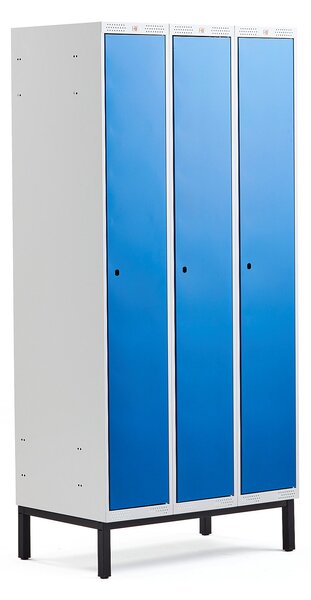 AJ Produkty Šatní skříňka CLASSIC, s nohami, 3 sekce, 1940x900x550 mm, modré dveře
