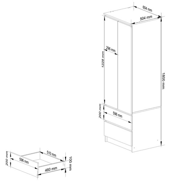 Ak furniture Šatní skříň STAR 60 cm se zrcadlem bílá/grafitová