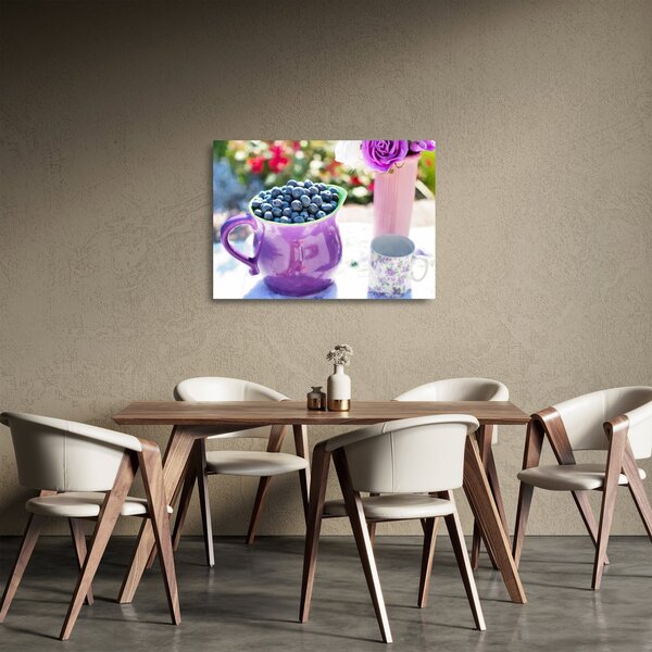 Skleněný obraz - borůvky v hrníčku (70x50 cm)