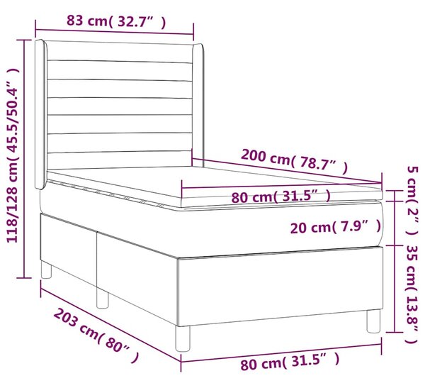 Box spring postel s matrací světle šedá 80 x 200 cm textil 3131465