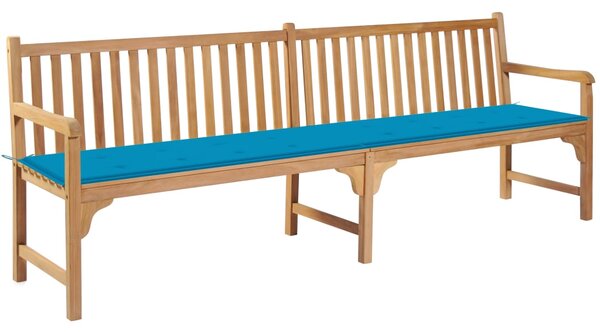 Zahradní lavice s modrou poduškou 240 cm masivní teak