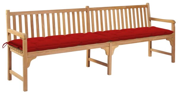 Zahradní lavice s červenou poduškou 240 cm masivní teak