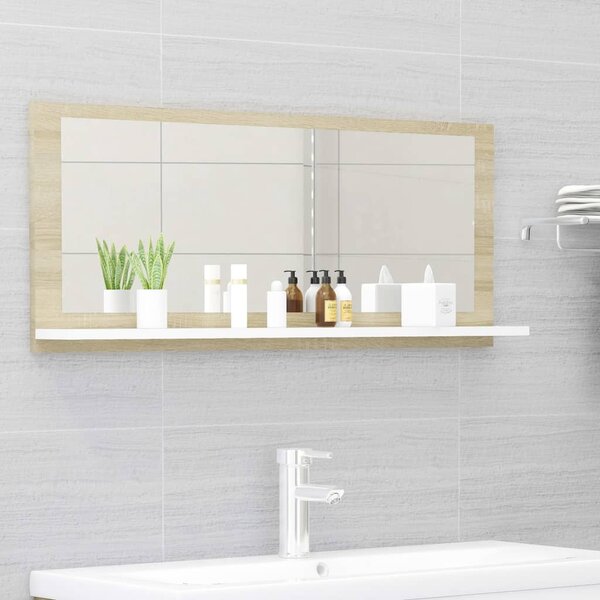Koupelnové zrcadlo bílé dub sonoma 90x10,5x37 cm dřevotříska