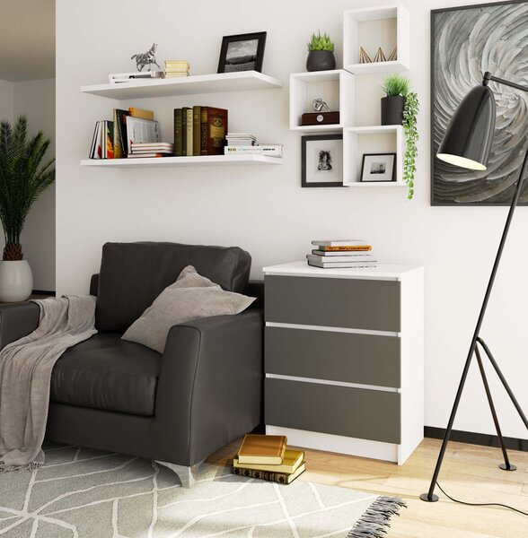 Ak furniture Komoda Kuba 60 cm - 3 šuplíky bílá/grafitová