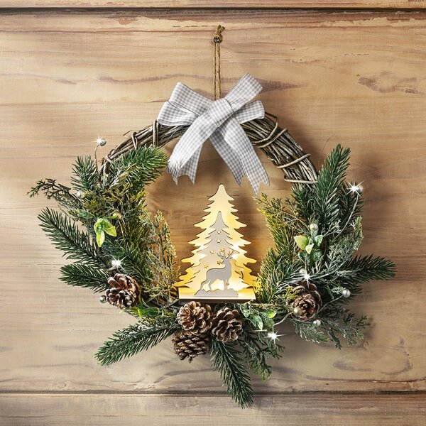 LED Vánoční věnec na dveře Zimní les