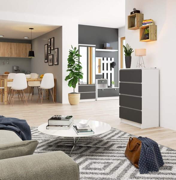 Ak furniture Komoda Kuba 60 cm - 4 šuplíky bílá/grafitová