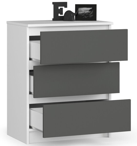Ak furniture Komoda Kuba 60 cm - 3 šuplíky bílá/grafitová