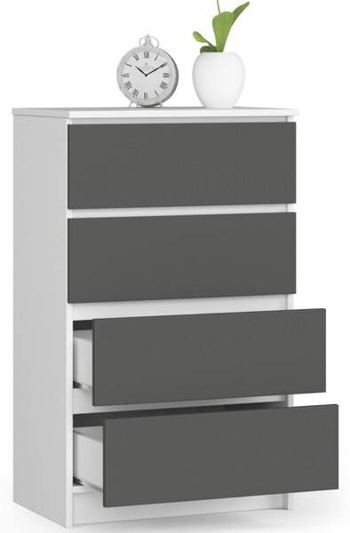 Ak furniture Komoda Kuba 60 cm - 4 šuplíky bílá/grafitová