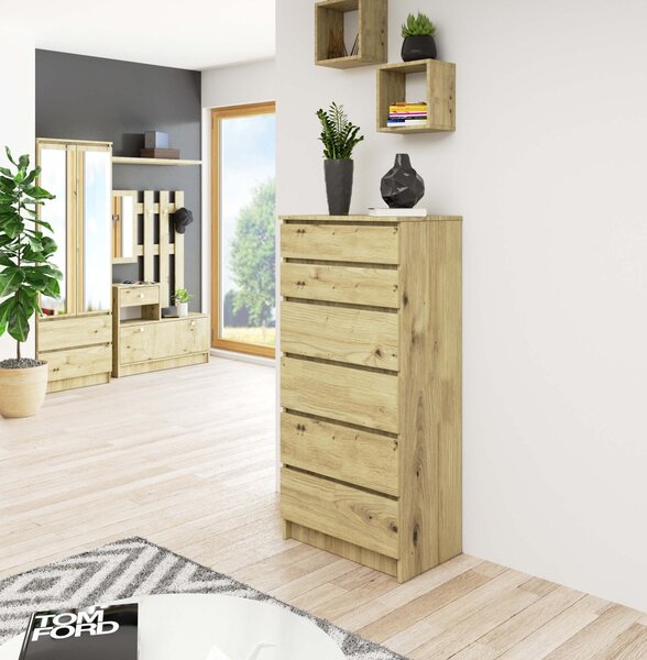 Ak furniture Komoda Kuba 60 cm - 6 šuplíků dub artisan