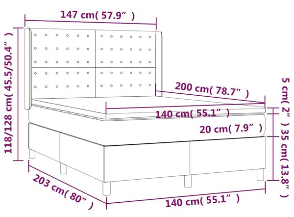 Box spring postel s matrací světle šedá 140 x 200 cm textil 3132313
