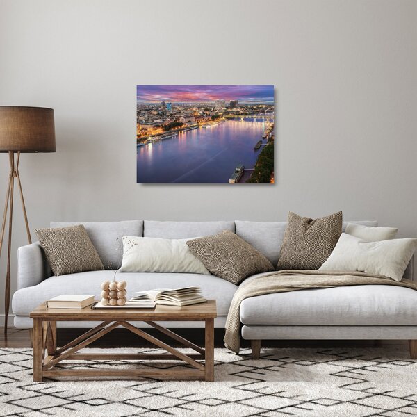 Skleněný obraz nočního města Bratislavy s řekou (70x50 cm)