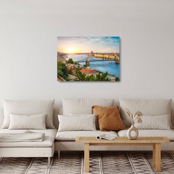 Skleněný obraz města Budapešť s řekou (70x50 cm)