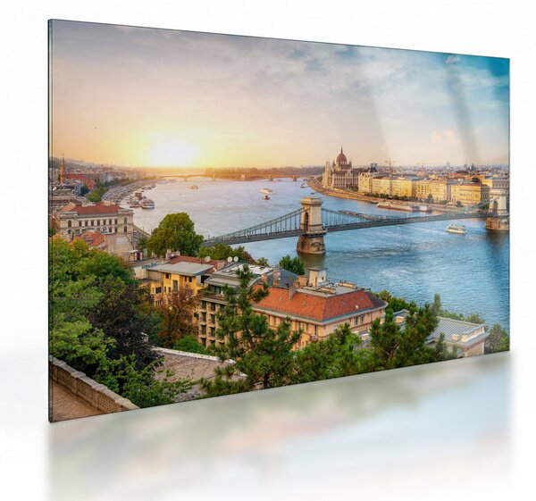 Skleněný obraz města Budapešť s řekou (70x50 cm)