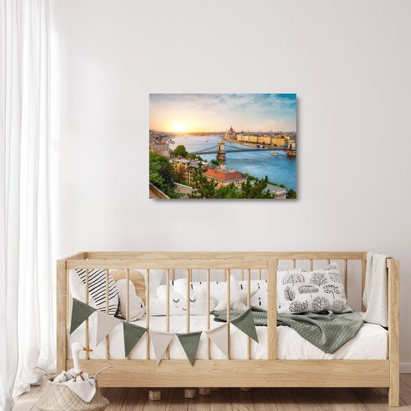 Skleněný obraz města Budapešť s řekou (70x50 cm)