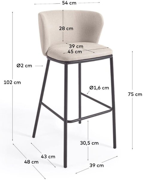 Kave Home Béžová barová židle Ciselia 75 cm