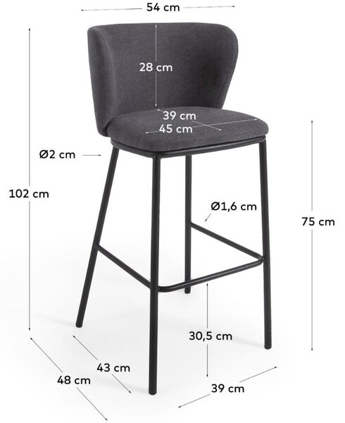 Kave Home Tmavě šedá barová židle Ciselia 75 cm