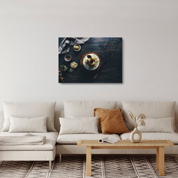 Skleněný obraz dezertu na stole (70x50 cm)