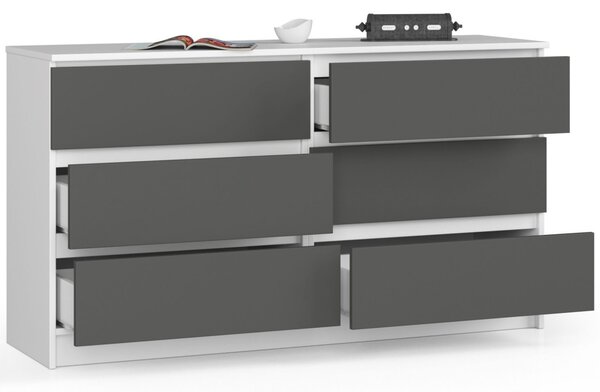 Ak furniture Komoda Kuba 140 cm 6 šuplíků bílá/grafitová