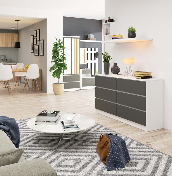 Ak furniture Komoda Kuba 140 cm 6 šuplíků bílá/grafitová