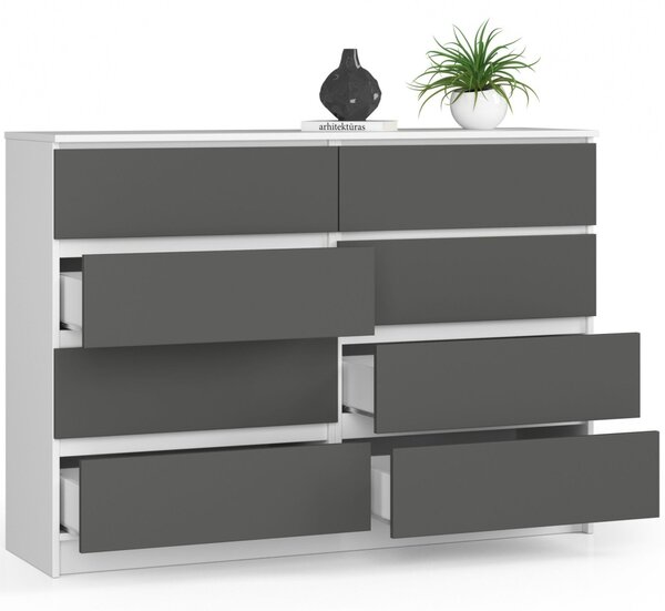 Ak furniture Komoda Kuba 140 cm 8 šuplíků bílá/grafitová
