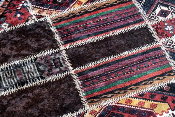 Makro Abra Kusový koberec vhodný k praní ANDRE 2305 Orientalní patchwork protiskluzový bordó hnědý Rozměr: 160x220 cm